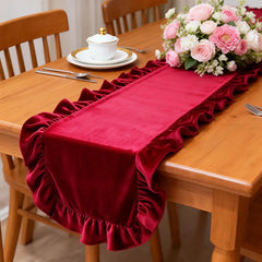 YICKYUE  -  Velvet Table Runner 72Inches Long with Retro Ruffle Flounces Wedding Decoration for Kitchen Dining Living Room Coffee Home Decor