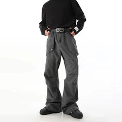Hearujoy American High Street Fashion Sports Overalls Men Autumn Winter New Loose Wide-Leg Deconstructed Straight Pleated Casual Trousers