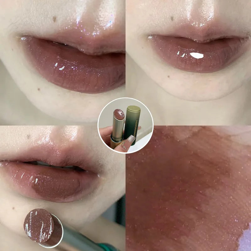 YICKYUE  -  Chocolate Brown Jelly Lipstick Pen Mirror Water Glitter Lip Glaze Waterproof Moisturising Lipstick Transparent Shimmer Makeup