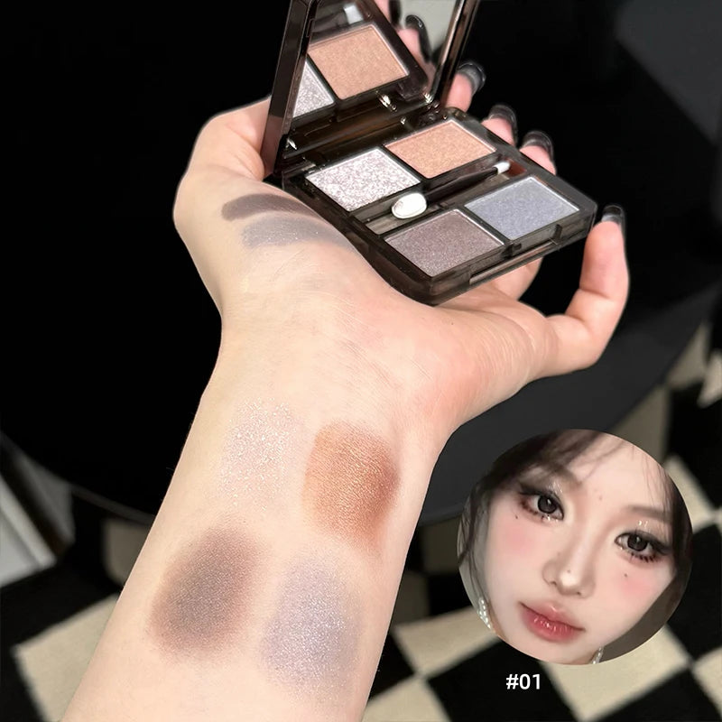 YICKYUE  -  4 Colors In 1 Eyeshadow Palette Glitter Pearlescent Matte Eye Shadow Shimmer Makeup Lasting Shadow Highlighter Contour