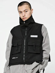 Hearujoy Techwear Sleeveless Jacket Zipper Men's Cardigan Male Black Biker Cargo Vest for Men Motorcyclist Vest Men Safari Style