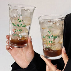 YICKYUE  -  Transparent Borosilicate Glass Water Cup INS Iced Americano Coffee Latte Cup Printed Tomato Letter Summer Drinking Juice Cups