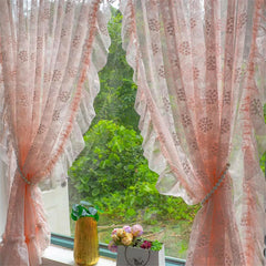 YICKYUE  -  Pastoral Double-Layer One-Piece Floral Gauze Curtain Punch-Free Half Curtain Living Room Balcony Window Screen Customizable