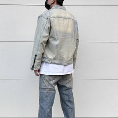 Hearujoy Y2k Streetwear Washed Biker Jeans jackets for Men and Women Zipper Pocket Ropa Hombre Windbreaker Denim Coat Oversized
