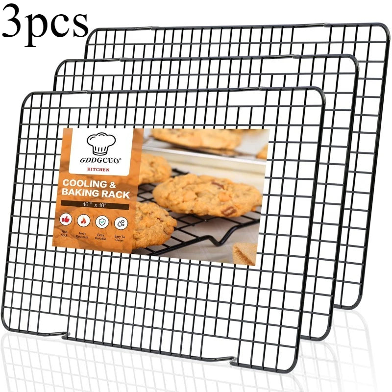 YICKYUE  -  3PCS Black Carbon Steel Baking Cooling Rack for Cakes Bread Cookies -Non-Stick Durable Cooling Grids Multi-Purpose Kitchen Tool