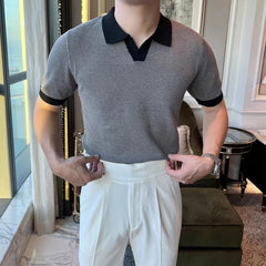 HEARUJOY  -  Men's Color Matching Knitted Short-Sleeved Polo Shirt American Retro Fashion Trend Loose Casual Breathable Summer Men's Tops