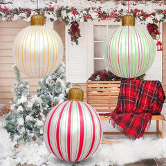 YICKYUE  -  3pcs Giant Inflatable Striped Christmas Balls 58cm PVC Xmas Decorative Balloons for Christmas Porch Lawn Yard Decoration Gifts