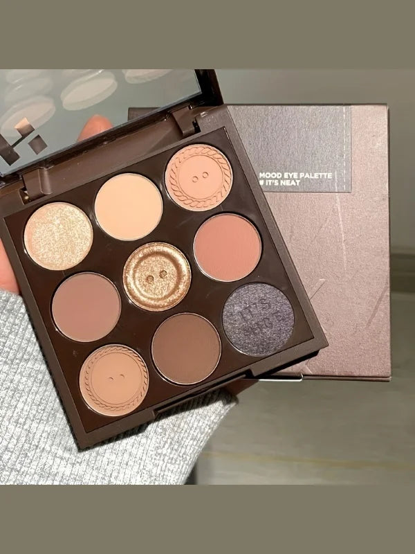 YICKYUE  -  9-Color Eyeshadow Palette Earth Tones Brown Shimmer Matte Finishes Long-Lasting Pearl Dust for Daily Korean Makeup Look