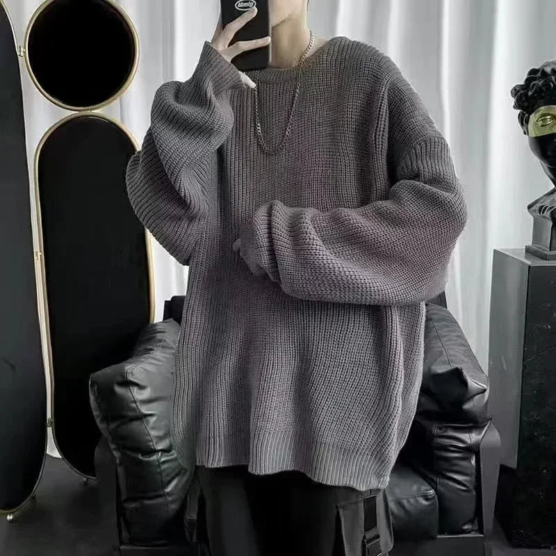HEARUJOY  -  Pullovers Knitted O Neck Sweaters Men Long Sleeve Solid Jumpers High Street Loose Slight Strech 2025 New Standard Wool Winter