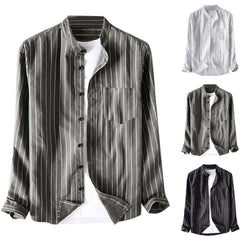 HEARUJOY  -  Elegant Regular Fit Formal Dress Men'S Shirt Male Casual Striped Pocket Shirt Stand Long Sleeve Button Shirt Camisa Masculina