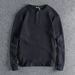 HEARUJOY  -  American Tough Guy Style Knitted Waffle Fabric Henley Long Sleeve T-Shirt Men's Autumn Winter Daily Versatile Youth Base Layer