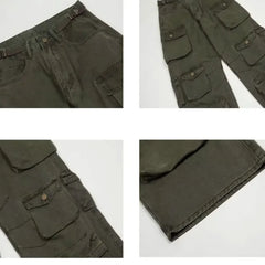 Hearujoy Spring Cargo pants New Popular Rice White Multi-pockets Overalls Harajuku stays Men Loose Casual Trousers Straight Mopping Pants
