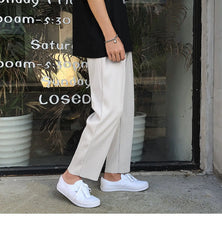 HEARUJOY  -  Korean version Pleated Shirring Pants Men's NEW Fashion Elastic Waist Casual Pants Men Streetwear Ice Silk Trousers Mens Pants