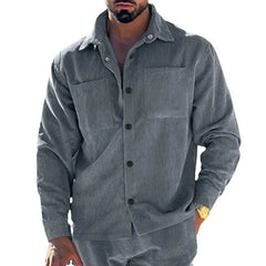 HEARUJOY  -  Men Shirts Coats Shirt Turn Down Collar Full Sleeve Single Breasted Splice Regular Casual Solid Thick Simple Coat Autumn Winter
