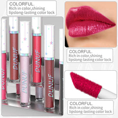 YICKYUE  -  12 Colors Pearlescent Lipstick Diamond Glitter Metallic Lip Gloss Long Lasting Waterproof Lip Glaze Professional Lip Makeup