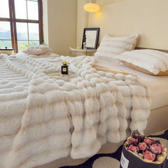 YICKYUE  -  Double Enlarged and Thickened Bedspreads Winter Warm Nordic Style Rabbit Like Velvet Blanket Non Shedding Close Fitting Quilt