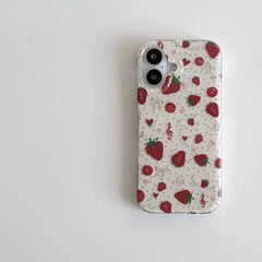 YICKYUE  -  Korean Ins Full Screen Strawberry Musical Note Polka Dots Phone Case For iPhone 17 AIR 16 15 14 13 12 11 Pro MAX Plus Y2K Cover