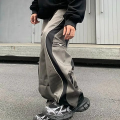 Hearujoy Summer Wide Baggy Hip Hop Straight Grey Pocket Thin Trousers for Men Loose Casual Pants Man Hippie Zip Cotton Korean Style Y2k