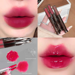 YICKYUE  -  1Pc Dark Rose Red Glass Lip Gloss Korean Mirror Water Lip Glaze Double Head Matte Lipstick Non-Sticky Waterproof Lip Tint Makeup