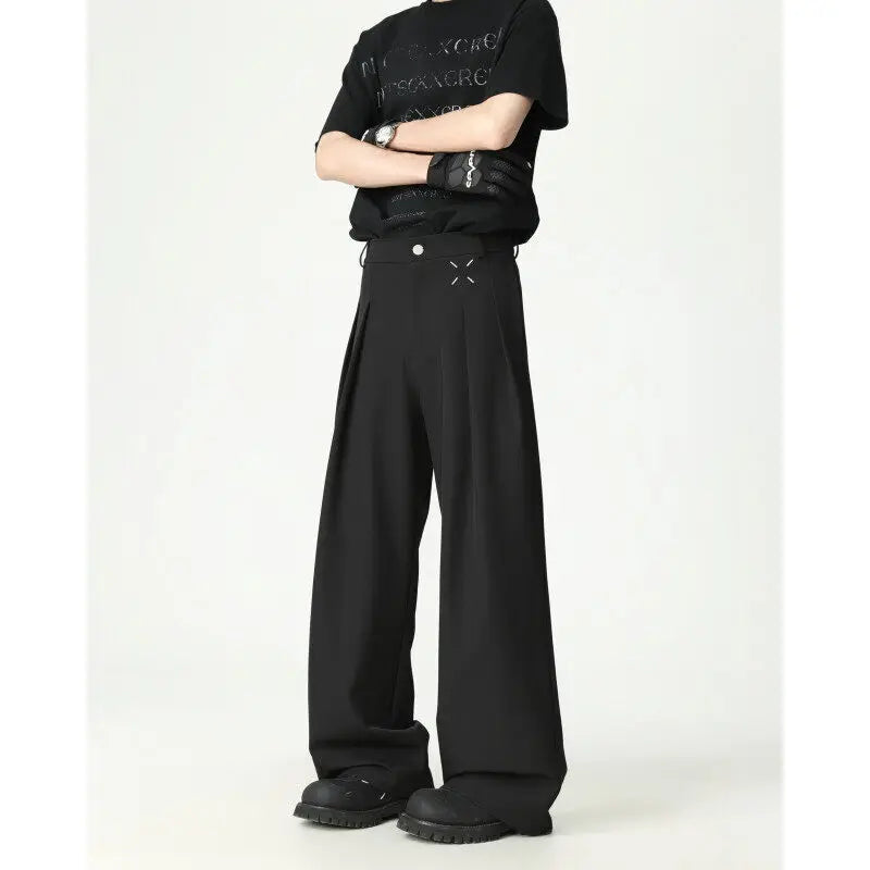 HEARUJOY  -  Grey Suit Pants Men Fashion Society Mens Black Dress Pants Korean Loose Casual Straight Pants Mens Office Formal Trousers M-3XL