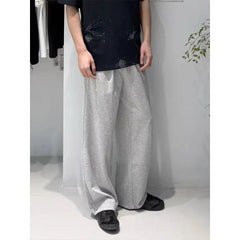 YICKYUE  -  Men Luxury Draped Knit Sweatpants Loose Straight Wide Leg Casual Drawstring Trousers