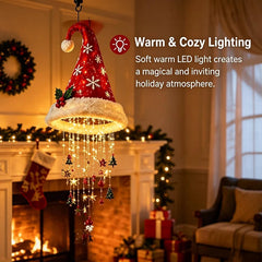 YICKYUE  -  Christmas Santa Hat Chandelier Warm LED Glowing Christmas Ornaments Hanging Chandelier Lighted Xmas Party Decor