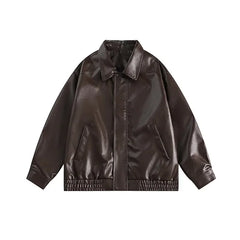 HEARUJOY  -  Vintage Wash PU Leather Jacket Unisex Warm Autumn Spring Outfit Streetwear Functional Loose Coat with Modern Design
