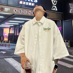 YICKYUE  -  Men's Oversized Shirts 5XL White Fashion Letter Print Mens Blouse Oversize Shirt Casual Wear Summer for Men New Clothing