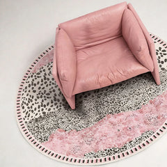 YICKYUE  -  Round Living Room Carpet Stain-resistant Wear-resistant Floor Mat Modern Sophisticated Pink Leopard-print Rug Home Decor Rugs