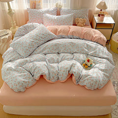 YICKYUE  -  Pastoral Country Printing Bedding Set Double-Layer Yarn Floral Pattern Bedclothes for Single Four Seasons Soft Bed Decoration