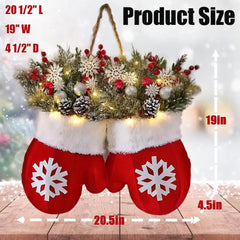 YICKYUE  -  1pcs Twinkling Christmas Mitten Wreath Christmas Lighted Werath Front Door Artificial Garland for Party Wall Decoration