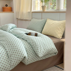 YICKYUE  -  Ins Nordic Bedding Set Simple Style Polka Dot Duvet Cover Set Soft Flat Sheet Single Twin Size Double Bed Sheet Set For Bedroom