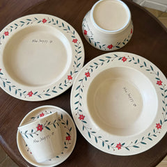 YICKYUE  -  Country Style Ceramic Tableware Set Western-Style Food Salad Dessert Vegetable Water Cup Underglaze Colour Floral Pattern Simple