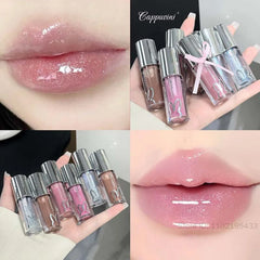 YICKYUE  -  Water Light Pink Shiny Lip Gloss Lasting Moisturizing Plumper Shimmer Jelly Brown Lip Oil Reduce Liplines Liquid Lipstick Makeup
