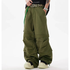 Hearujoy Harajuku Vibe Style Multi-pockets Baggy Cargo Pants for Men and Women Straight Loose Casual Drawstring Feet Overalls Oversize
