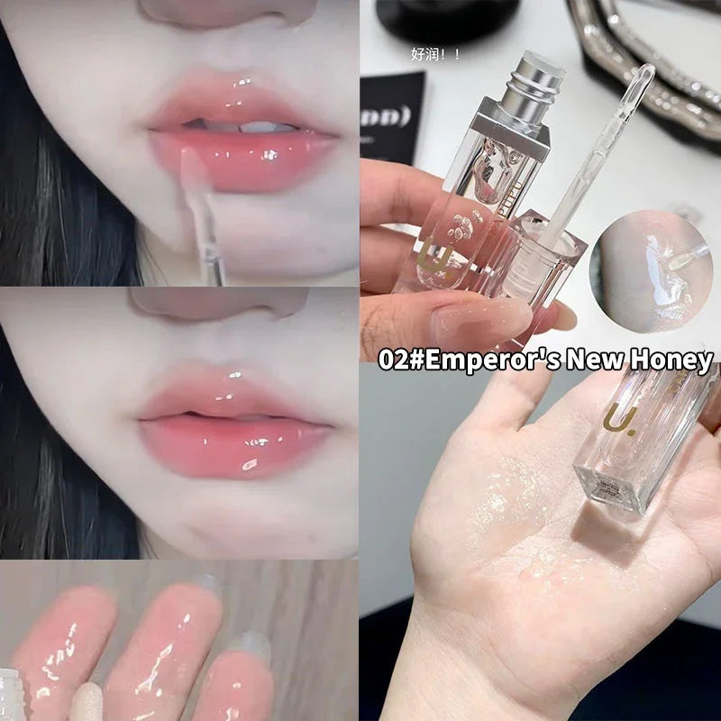 YICKYUE  -  Clear Hydrating Lip Oil Silicone Head Moisturizing Transparent Plumping Lip Gloss Jelly Glossy Tinted for Lip Care Balm Liquid