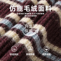 Hearujoy Winter Velvet Sweater Men Warm Striped Knitted Pullover Men Streetwear Korean Loose Long Sleeved Sweater Mens Jumper Clothes