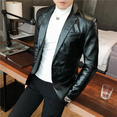 Hearujoy Blazer Hombre PU Leather Jackets Men Fashion Solid Slim Fit One Button Business Casual Blazers For Men Korean style Suit Jacket
