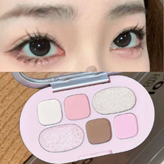 YICKYUE  -  6 Color Eyeshadow Tray Low Saturation Pink Brown Nude Makeup Shimmer Eyeshadow Palette Matte Pearlescent Long-lasting Eye Makeup