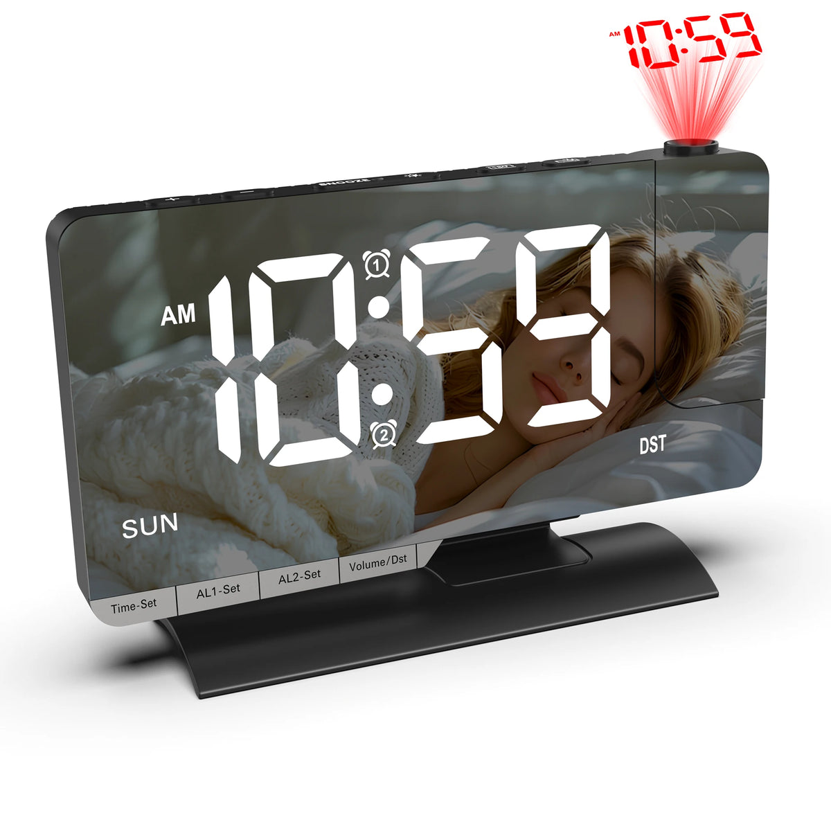 YICKYUE  -  Office & Student LED Projection Alarm Clock • 180° Rotating Digital Clock • Weekday/Weekend Mode, Dimmer & Multifunctional