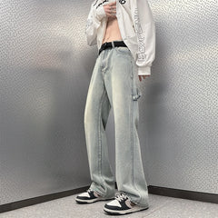 Hearujoy 2024 Spring New Men's Pants Vintage Washed Straight Tube Splicing Male Jeans High Street Fashion Casual Wide Leg Trousers