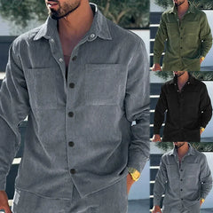 HEARUJOY  -  Men Shirts Coats Shirt Turn Down Collar Full Sleeve Single Breasted Splice Regular Casual Solid Thick Simple Coat Autumn Winter
