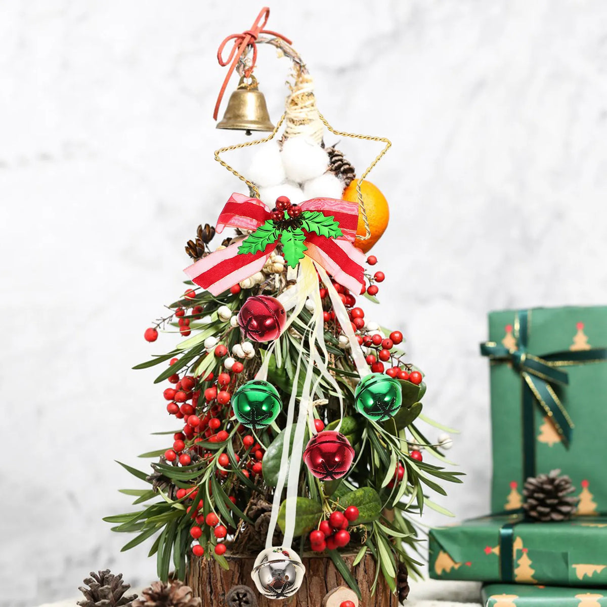 YICKYUE  -  2 Pcs Bell Ornaments Christmas Hand Jingle Bells of Hanging Decoration Holiday Festival Pendants Metal