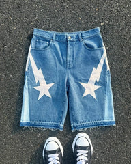 Hearujoy American fashion trend Street style wide-leg Jeans for men Y2k embroidered baggy jeans Goth punk High street casual shorts