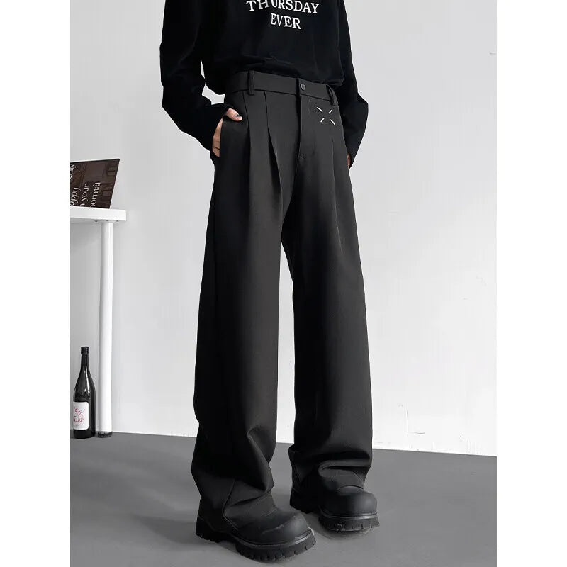 HEARUJOY  -  Grey Suit Pants Men Fashion Society Mens Black Dress Pants Korean Loose Straight Pants Mens Office Formal Trousers Plus Size
