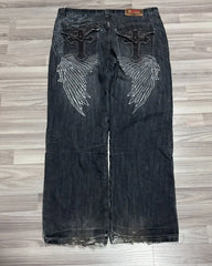 Hearujoy Vintage Jeans New Y2K Fashion Hip Hop Wing Embroidery Baggy Jeans Men And Women Streetwear Loose High Waist Wide Leg Denim Pants