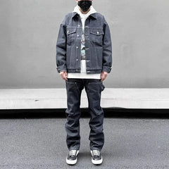 Hearujoy Retro Ankle Zipper Original Casual Logging Pants Men's Straight Streetwear Baggy Loose Jeans Cargos Oversized Denim Trousers