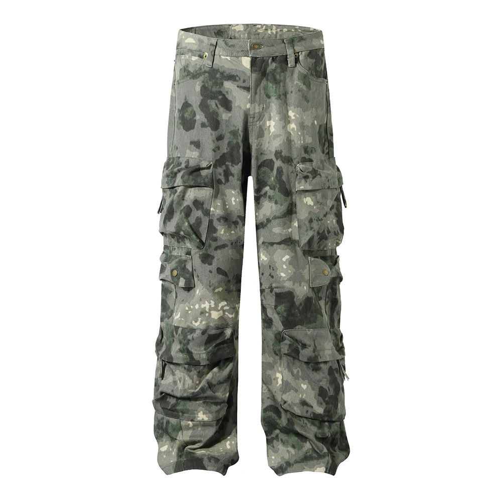 Hearujoy Contrast Color Pockets Camouflage Baggy Cargo Pants Men and Women Patchwork Loose Oversized Overalls Ropa Hombre Trousers