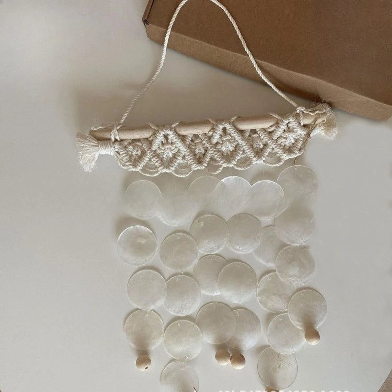 YICKYUE  -  1pcs Natural Shell Wind Chime Hand-woven Home Decoration Knitted Hanging Decoration Tapestries Wall Hanging DIY Material Bag