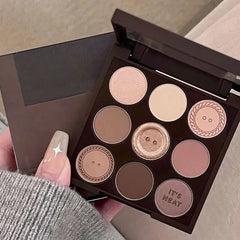YICKYUE  -  9-Color Eyeshadow Palette Earth Tones Brown Shimmer Matte Finishes Long-Lasting Pearl Dust for Daily Korean Makeup Look